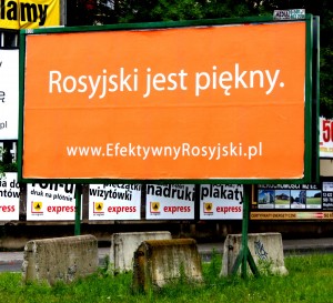 Jeden z billboardów promujących język rosyjski. Kraków, 2013.